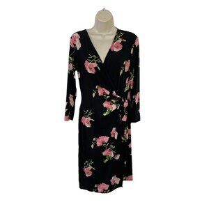 Anne Klein Floral Print V-Neck Faux Wrap Dress Sz M